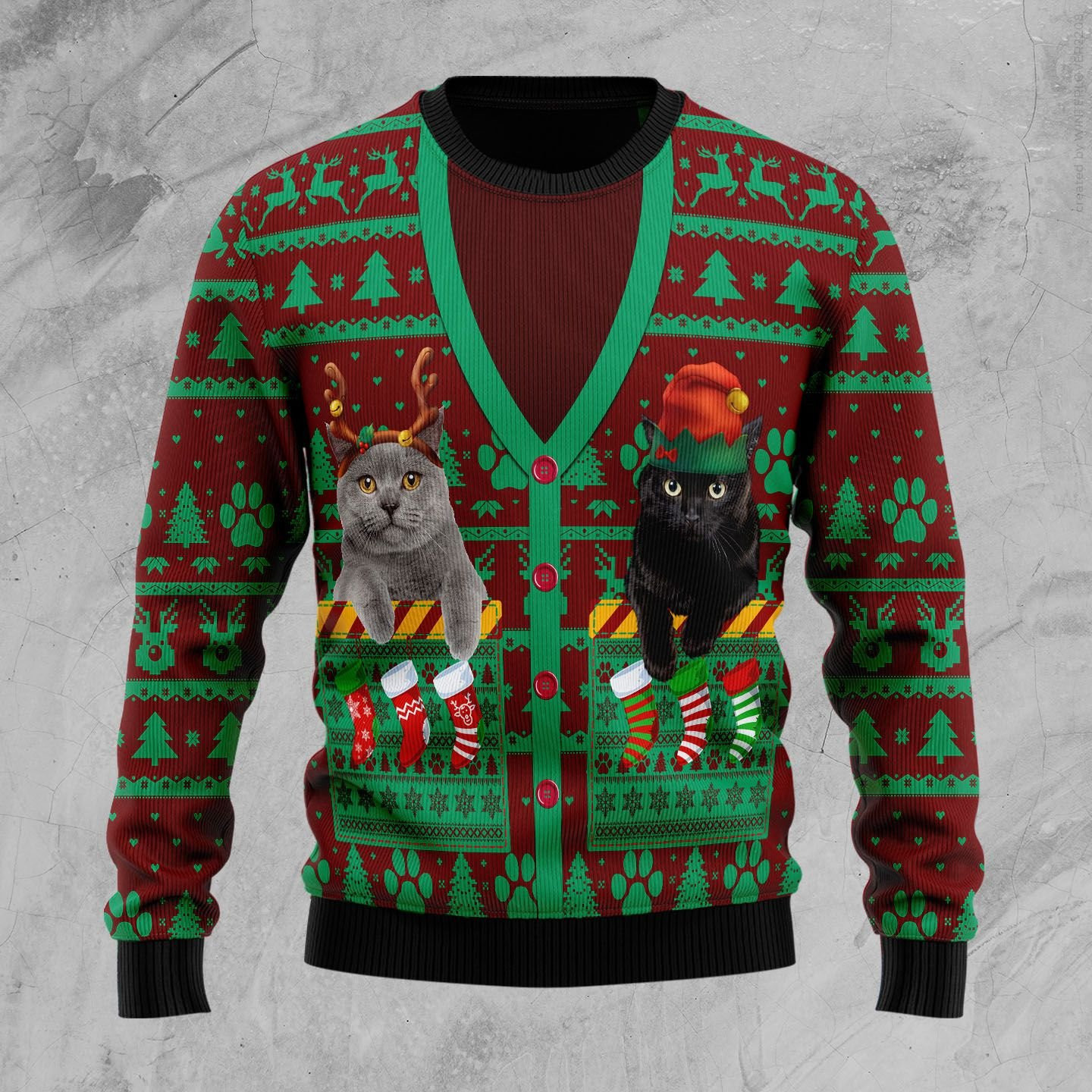 Cat Pocket Xmas Ugly Christmas Sweater Adult 3D Funny Matching for family