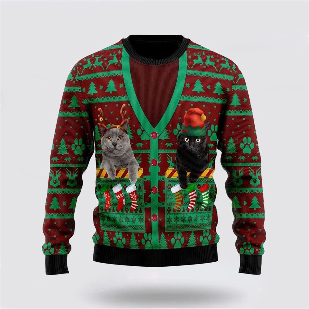 Cat Pocket Xmas Ugly Christmas Sweater Christmas Unisex Sweater Funny Christmas Sweater