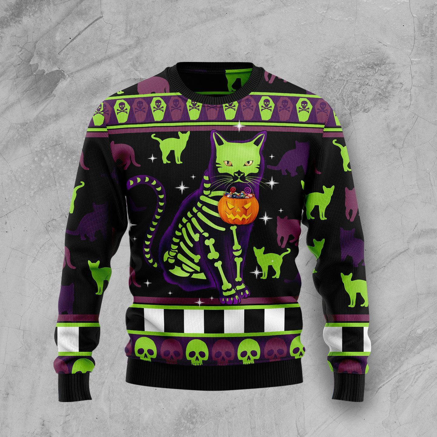 Cat Pumpkin Ugly Christmas Sweater Adult 3D Funny Matching for family