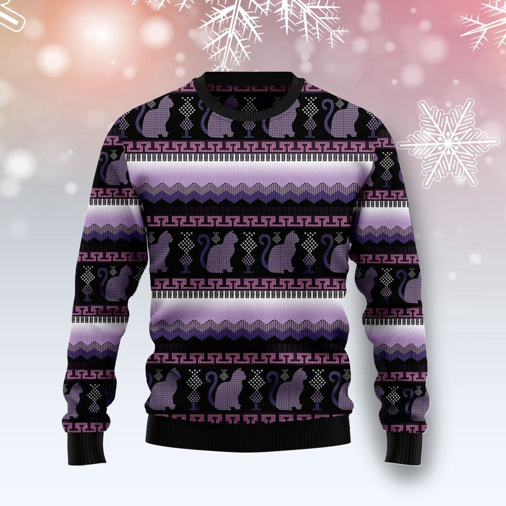 Cat Purple Pattern Ugly Christmas Sweater Gift For Christmas