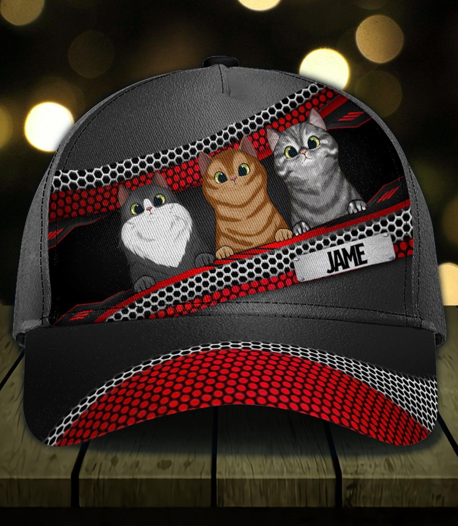 Cat Red And Gray Pattern Personalized Classic Cap, Personalized Gift for Cat Lovers, Cat Mom, Cat Dad Trucker Hats Custom Hats Gifts For Men & Women