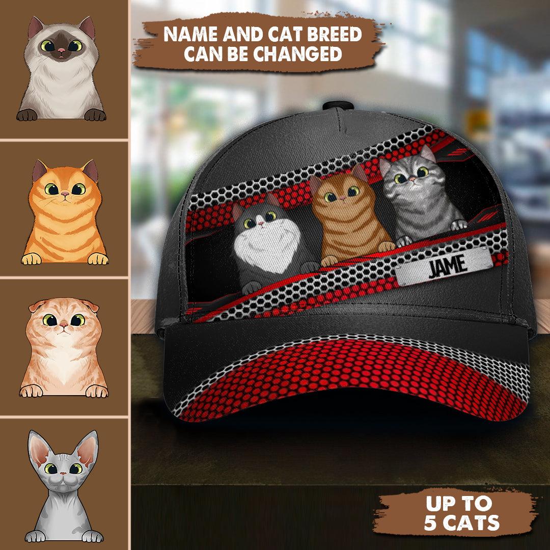 Cat Red And Gray Pattern Personalized Classic Cap, Personalized Gift for Cat Lovers, Cat Mom, Cat Dad Trucker Hats Custom Hats Gifts For Men & Women