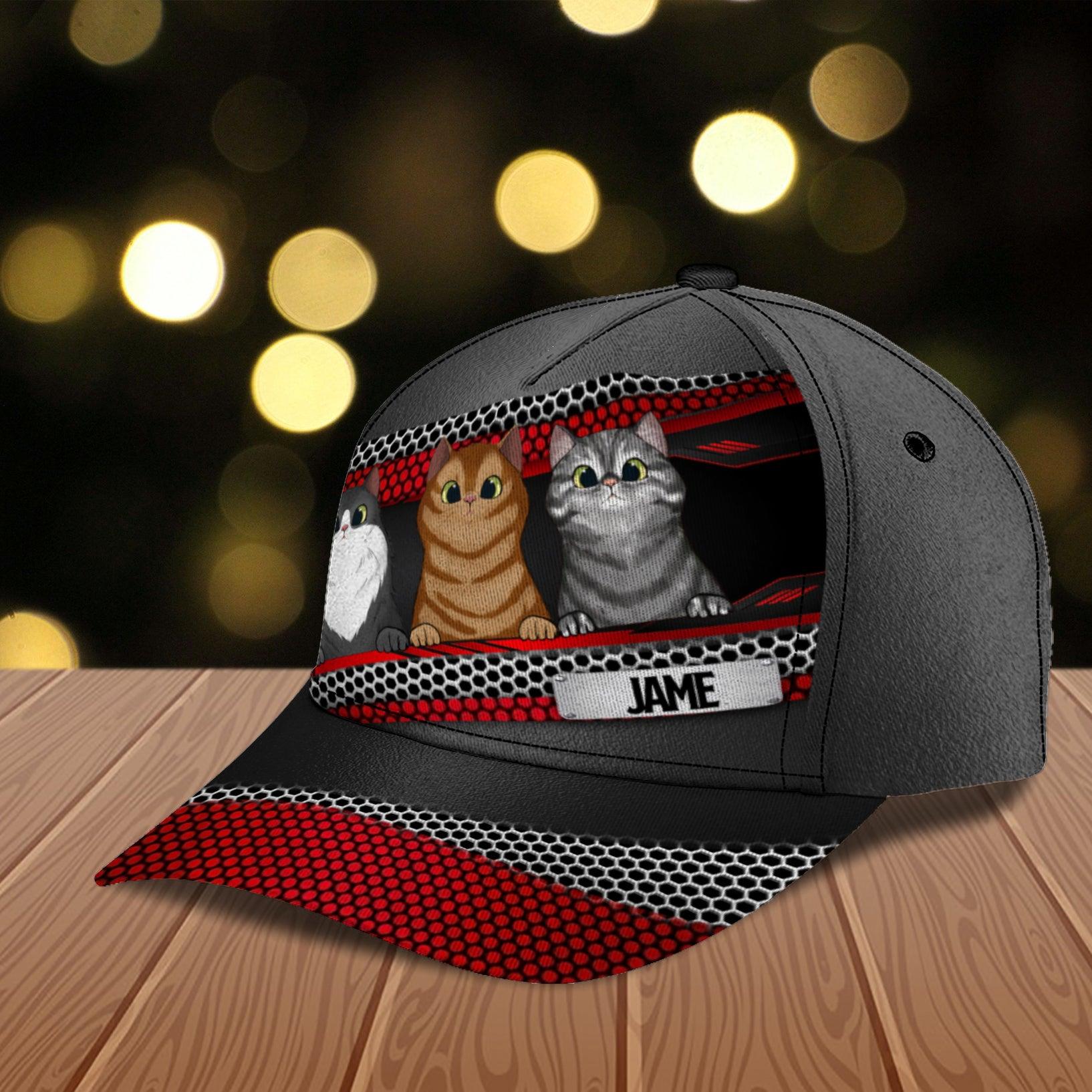 Cat Red And Gray Pattern Personalized Classic Cap, Personalized Gift for Cat Lovers, Cat Mom, Cat Dad Trucker Hats Custom Hats Gifts For Men & Women