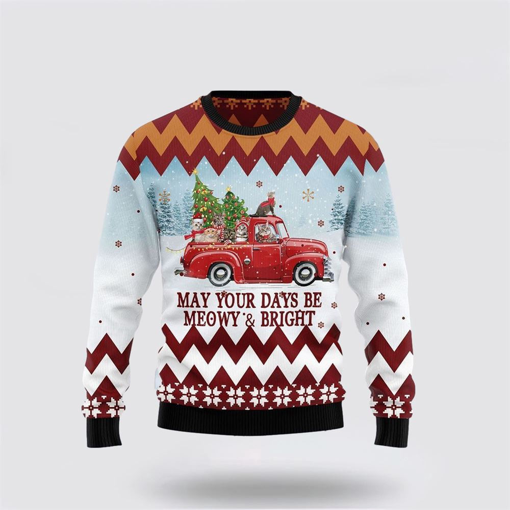 Cat Red Truck Ugly Christmas Sweater Christmas Unisex Sweater Funny Christmas Sweater