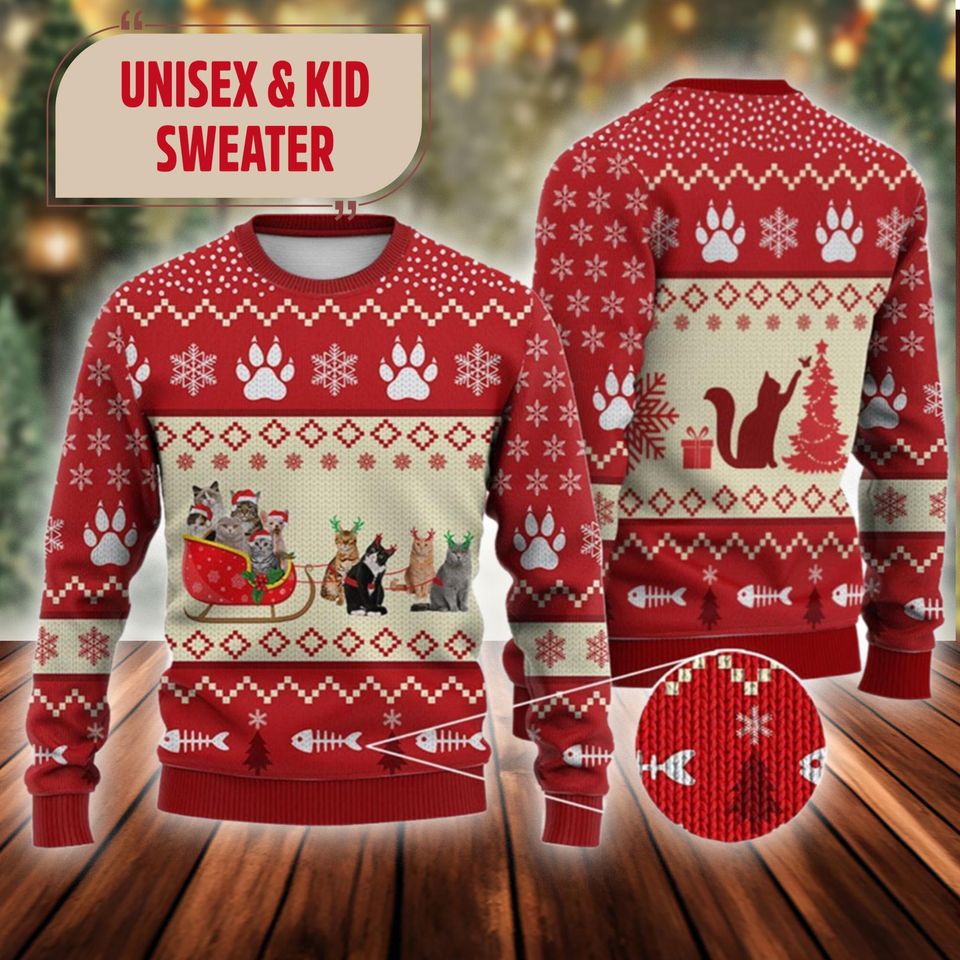 Cat Reindeer Ugly Sweatshirt, Christmas Gift For Men Women Kid - Image 3