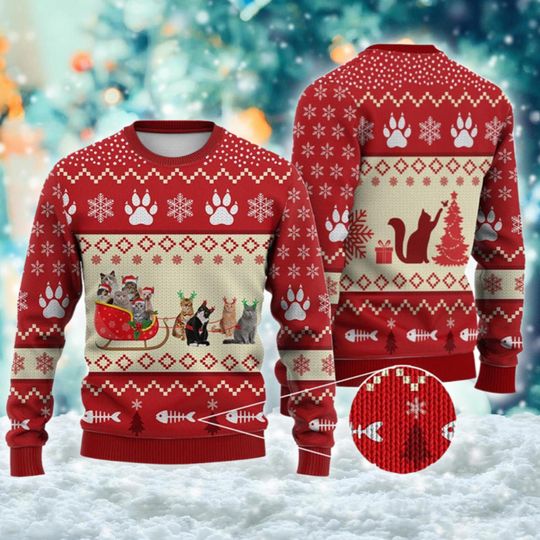 Cat Reindeer Ugly Sweatshirt, Christmas Gift For Men Women Kid - Image 5