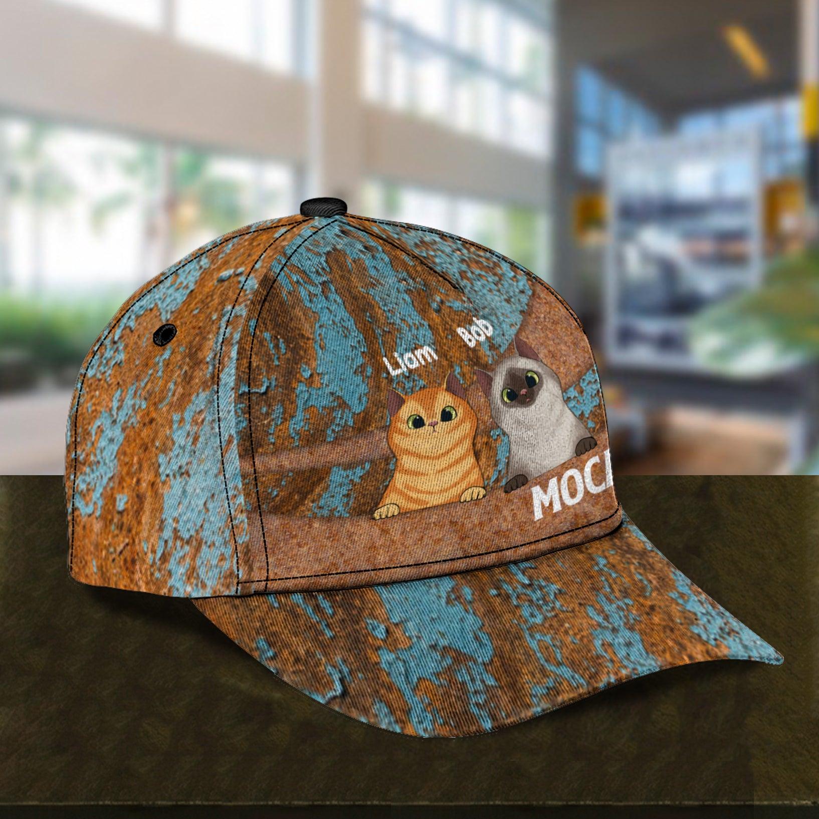 Cat Rusty Blue And Orange Personalized Classic Cap, Personalized Gift for Cat Lovers, Cat Mom, Cat Dad Trucker Hats Custom Hats Gifts For Men & Women