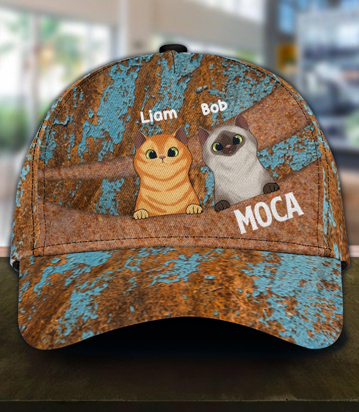 Cat Rusty Blue And Orange Personalized Classic Cap, Personalized Gift for Cat Lovers, Cat Mom, Cat Dad Trucker Hats Custom Hats Gifts For Men & Women