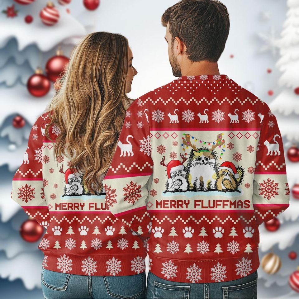 Cat Santa Ugly Christmas Sweater, Cat Reindeer Bow Xmas Ugly Sweatshirt, Winter Gifts - Image 6