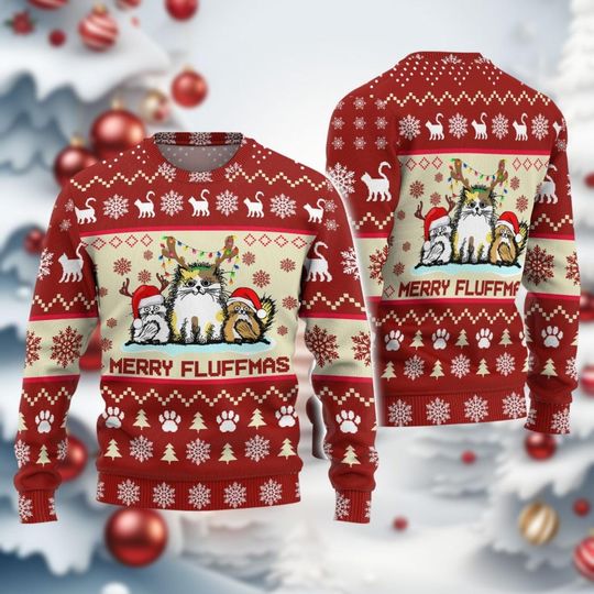 Cat Santa Ugly Christmas Sweater, Cat Reindeer Bow Xmas Ugly Sweatshirt, Winter Gifts - Image 11