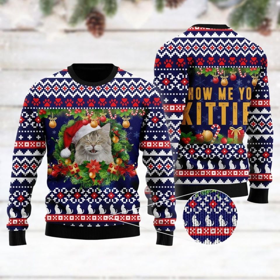 Cat Show Me Your Kitties Ugly Christmas Sweater