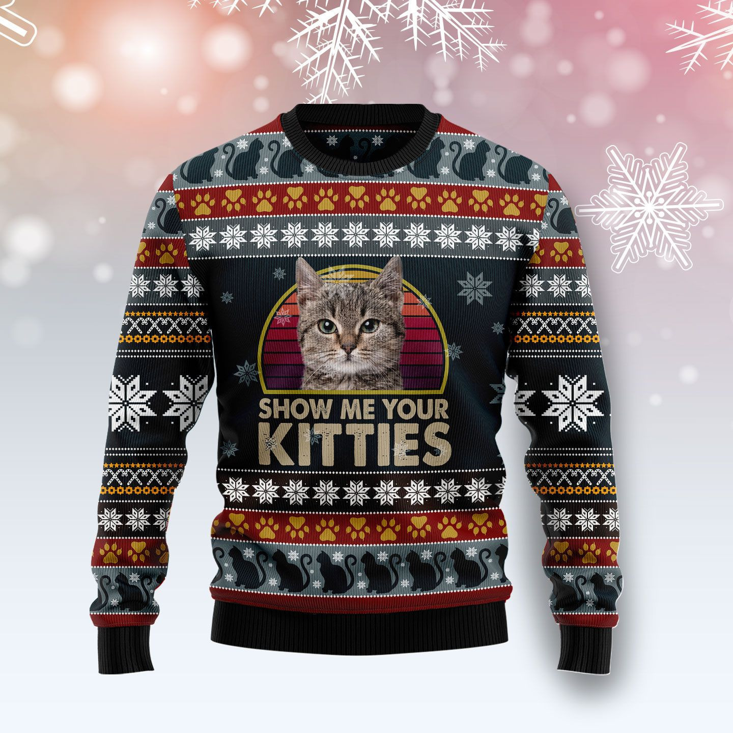Cat Show Me Your Kitties Ugly Christmas Sweater Adult 3D Funny Matching for family