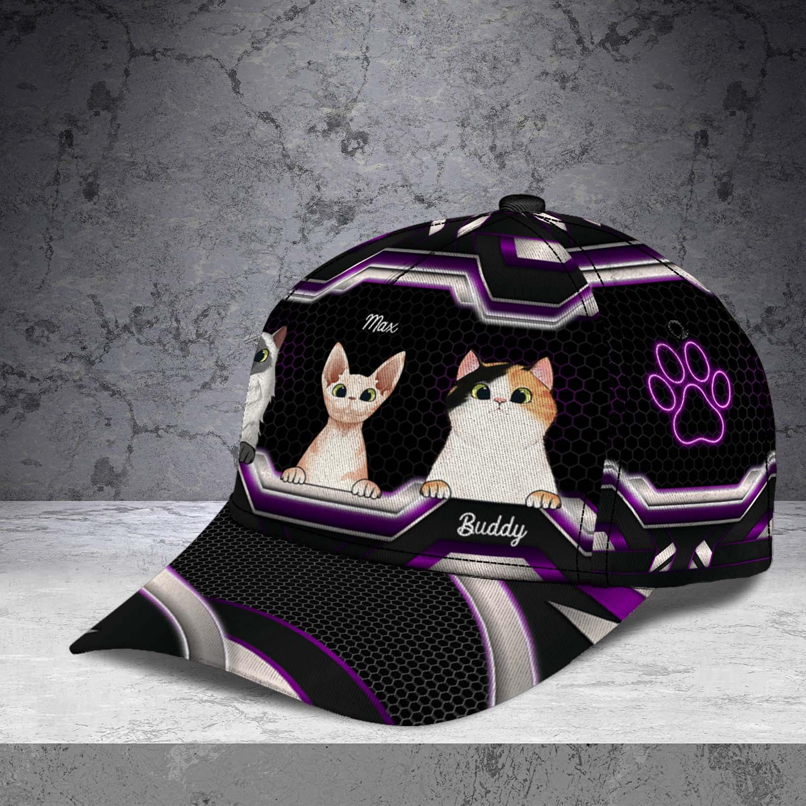 Cat Silver And Purple Pattern Personalized Classic Cap, Personalized Gift for Cat Lovers, Cat Mom, Cat Dad Trucker Hats Custom Hats Gifts For Men & Women