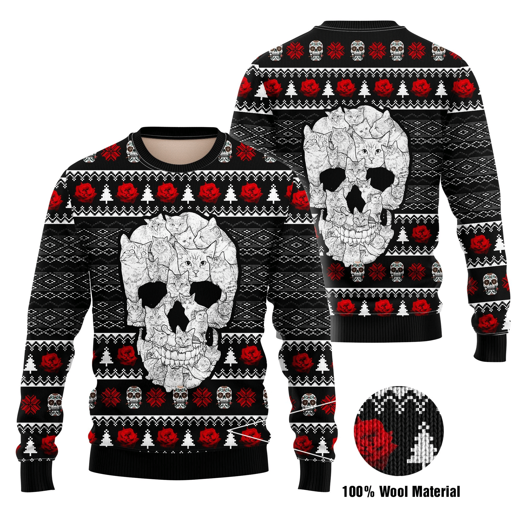 Cat Skull 3D Printed Ugly Christmas Sweater Adult 3D Funny Matching for family