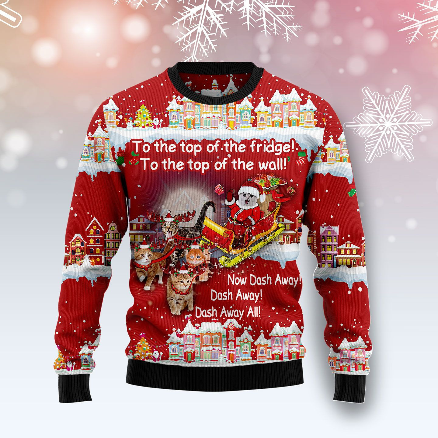 Cat Sleigh Christmas Ugly Christmas Sweater Adult 3D Funny Matching for family