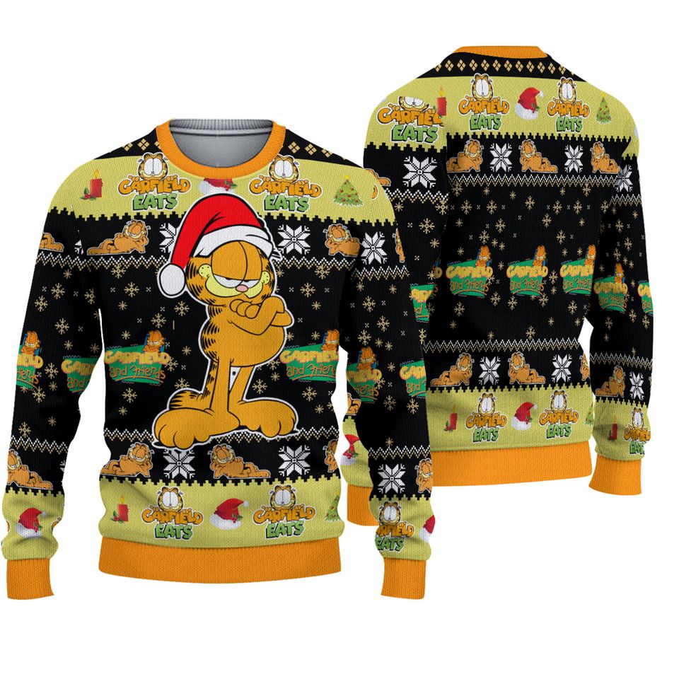 Cat Sweater- Santa Garfield Cat Sweater Ugly Christmas Sweater