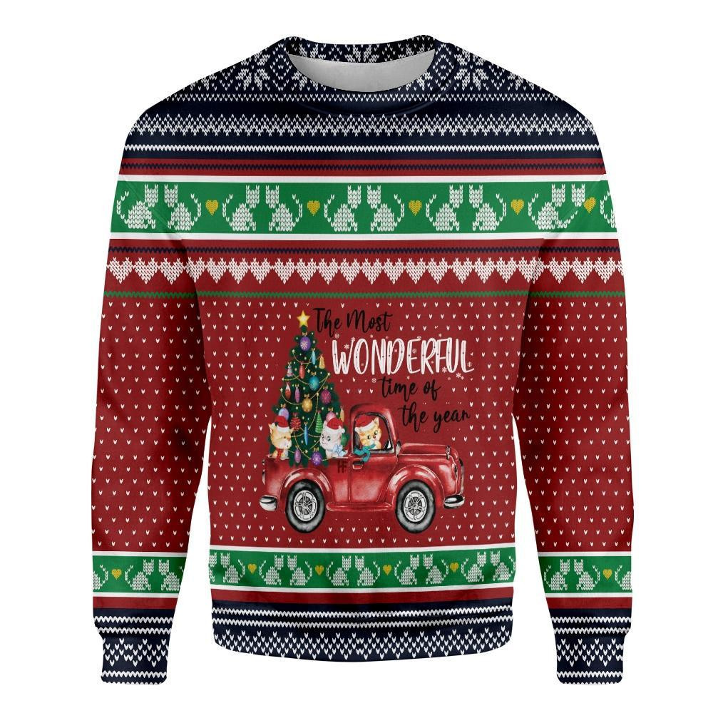 Cat The Most Wonderful Time Of Year Ugly Christmas Sweater Adult 3D Funny Matching for family