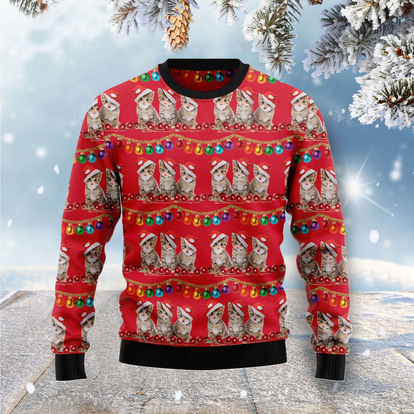 Cat Themed Kitten Ugly Christmas Sweater Adult 3D Funny Matching for family