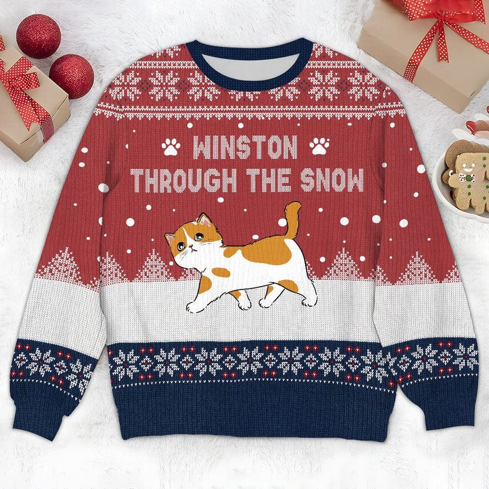 Cat Through The Snow Ugly Sweatshirt Personalized Gift