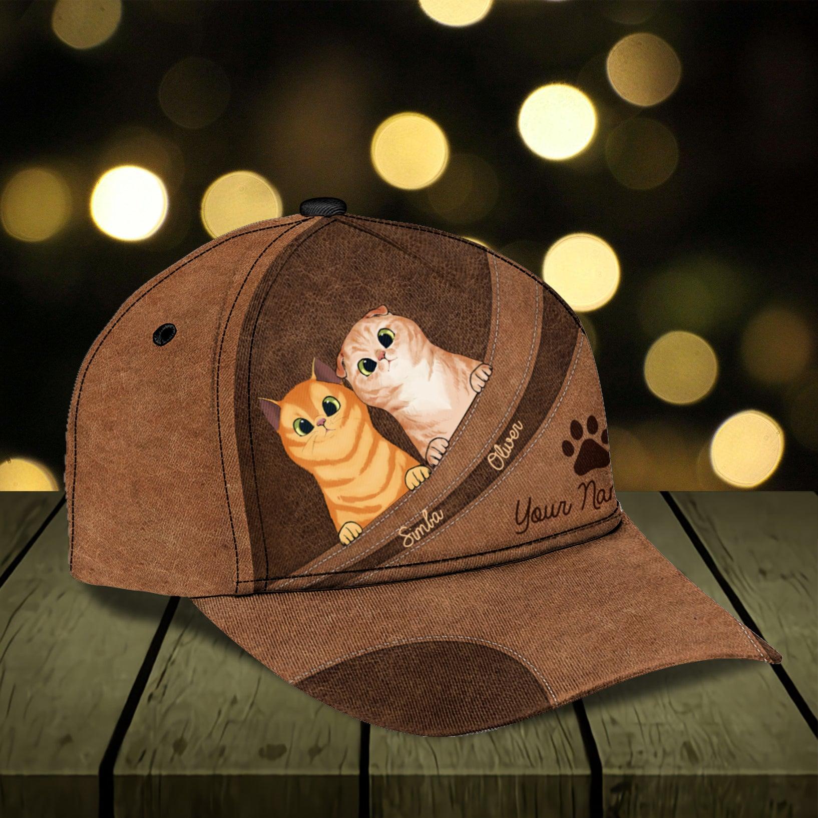 Cat Two Brown Personalized Cap, Personalized Gift for Cat Lovers, Cat Mom, Cat Dad Trucker Hats Custom Hats Gifts For Men & Women