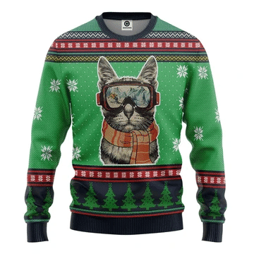 Cat Ugly Christmas Sweater Adult 3D Funny Matching for family