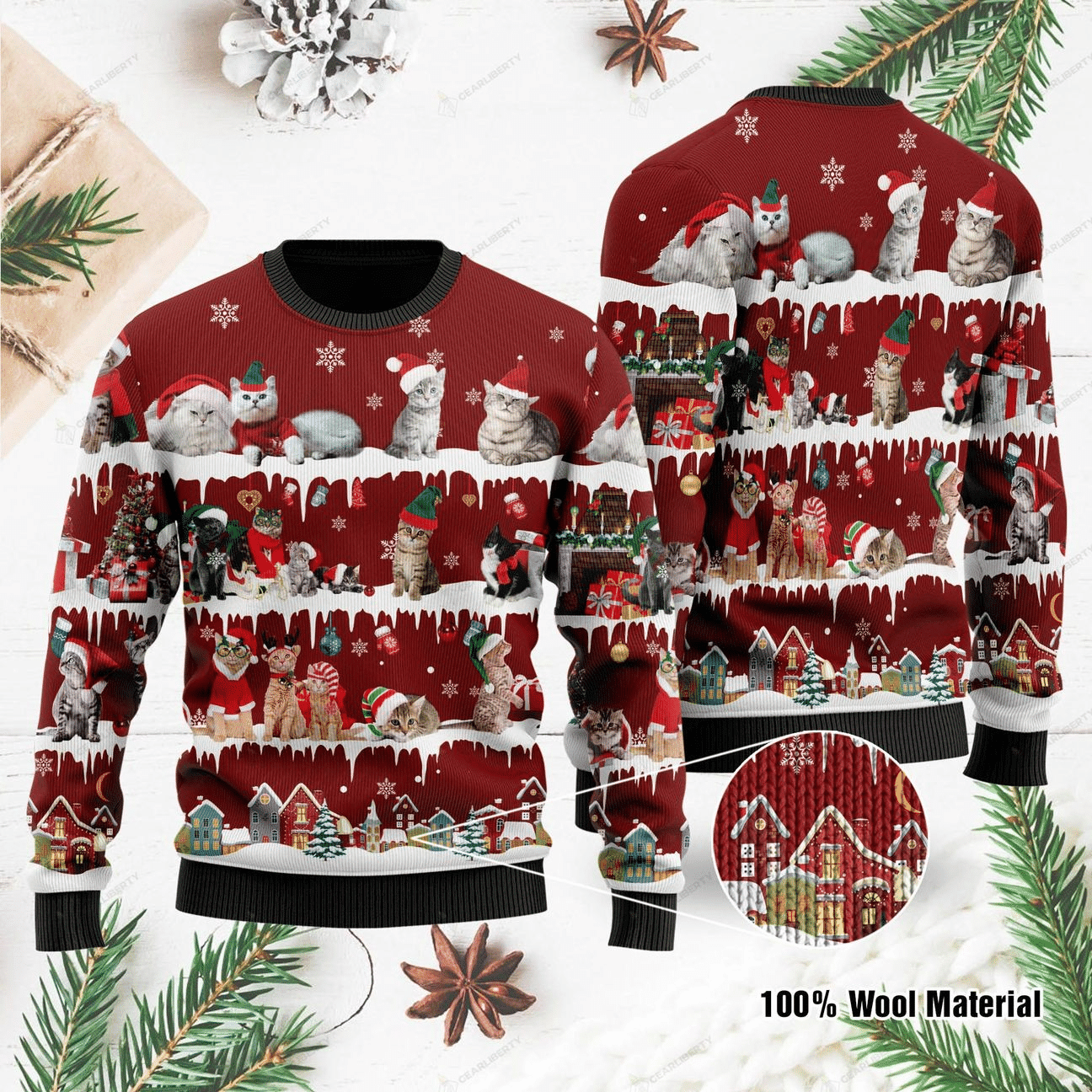 Cat Ugly Christmas Sweater Adult 3D Funny Matching for family