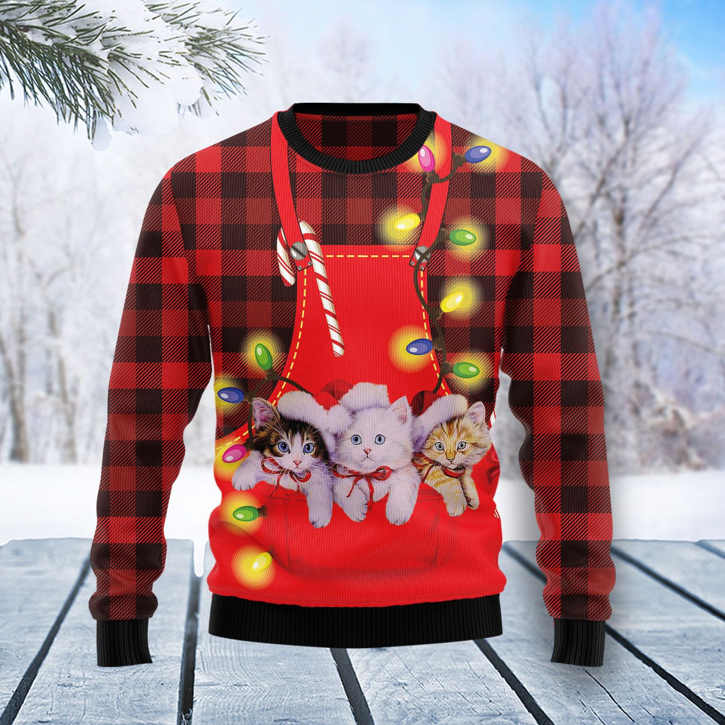 Cat Ugly Christmas Sweater Adult 3D Funny Matching for family