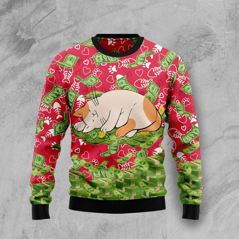 Cat Ugly Christmas Sweater Adult 3D Funny Matching for family