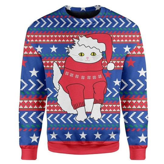 Cat Ugly Christmas Sweater Adult 3D Funny Matching for family