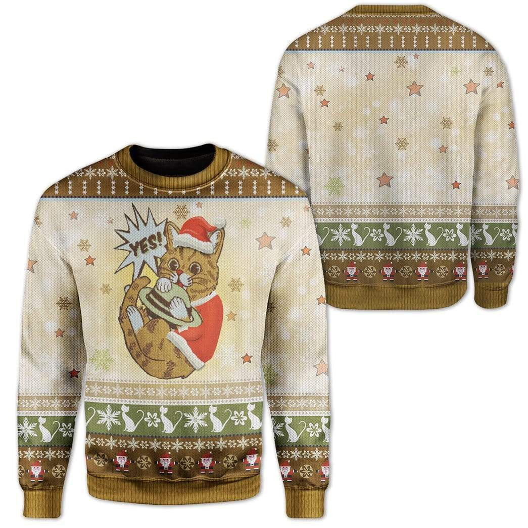 Cat Ugly Christmas Sweater Adult 3D Funny Matching for family