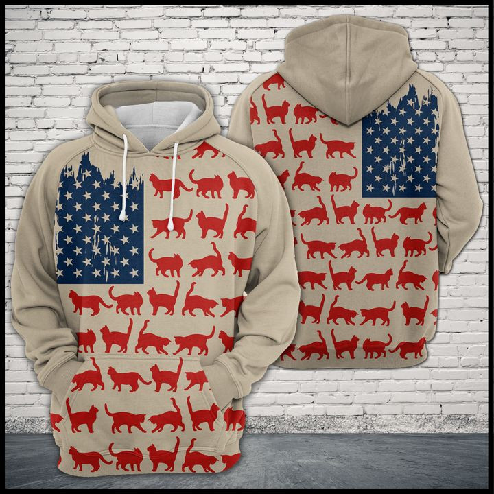 Cat Usa Flag 3D All Over Print Hoodie, Zip Hoodie