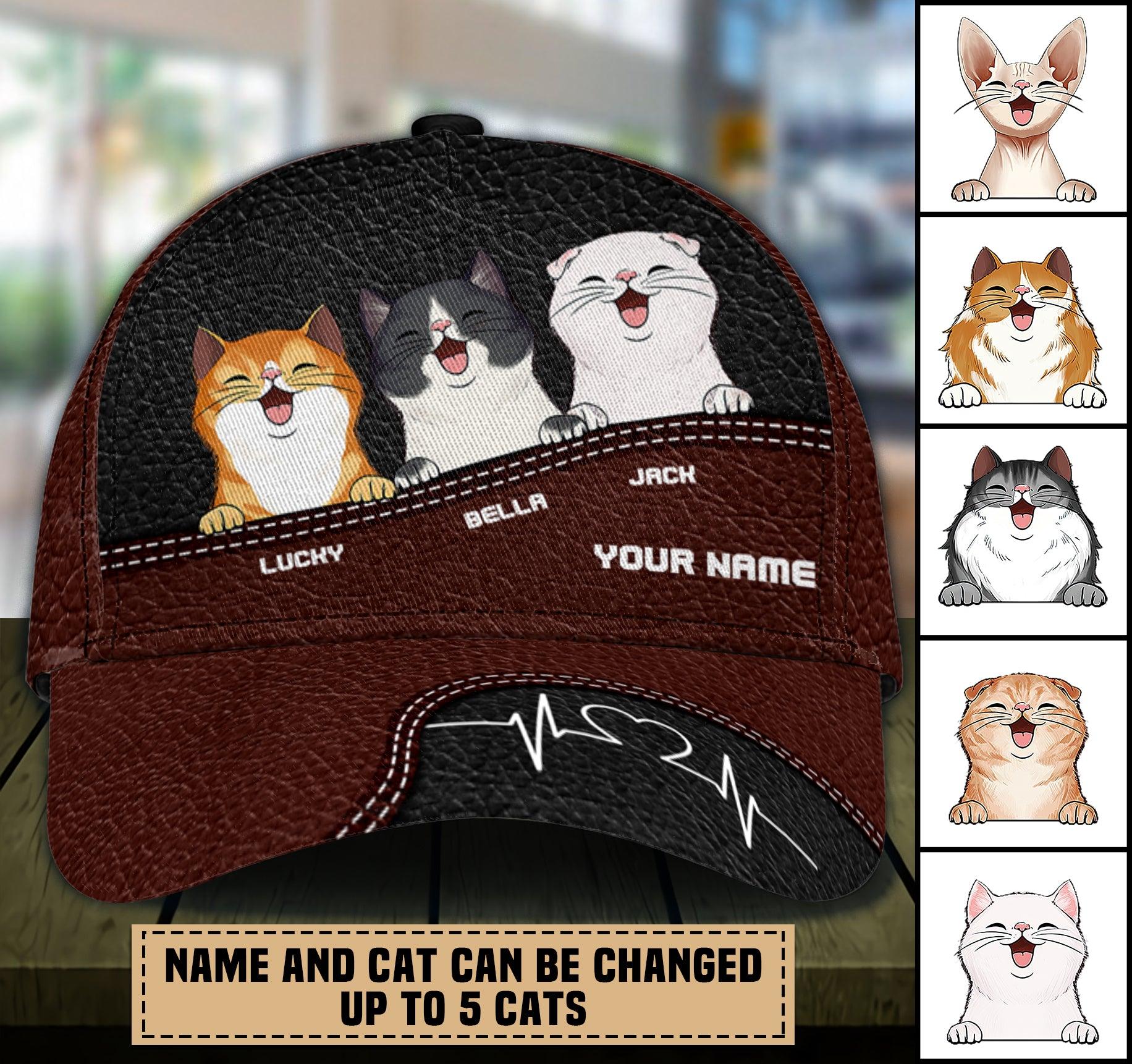 Cat White Heartbeat Personalized Classic Cap, Personalized Gift for Cat Lovers, Cat Mom, Cat Dad Trucker Hats Custom Hats Gifts For Men & Women