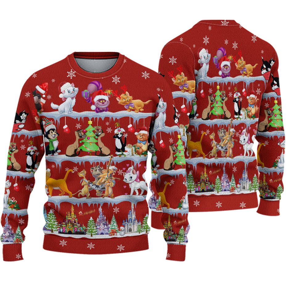 Cat Xmas Red 2024 Ugly Christmas Sweater Funny Cat Xmas Sweatshirt