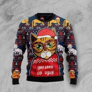 Cat You Look So Ugly Ugly Christmas Sweater Adult 3D Funny Matching for family