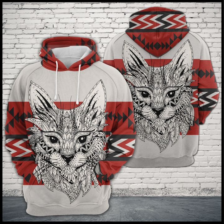 Cat Zentangle Native Pattern 3D All Over Print Hoodie, Zip Hoodie