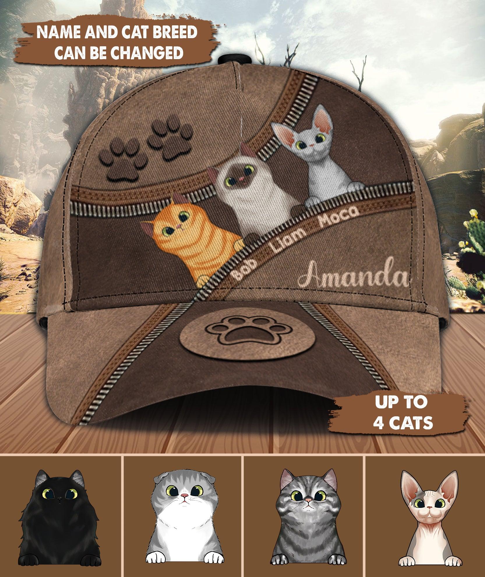 Cat Zippers And Paws Personalized Classic Cap, Personalized Gift for Cat Lovers, Cat Mom, Cat Dad Trucker Hats Custom Hats Gifts For Men & Women