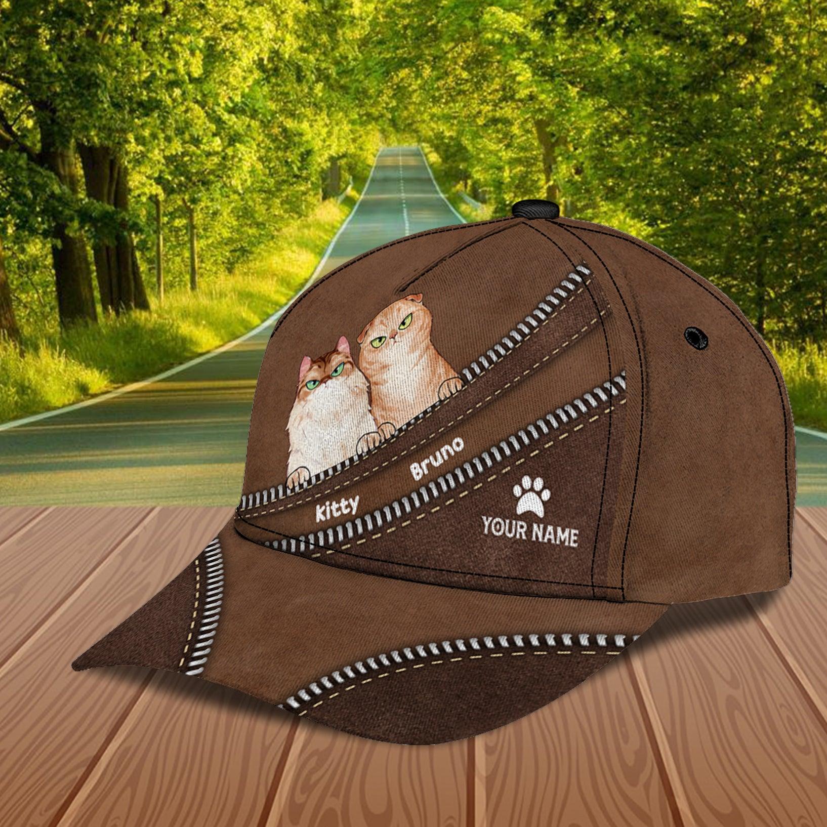 Cat Zippers Personalized Classic Cap, Personalized Gift for Cat Lovers, Cat Mom, Cat Dad Trucker Hats Custom Hats Gifts For Men & Women