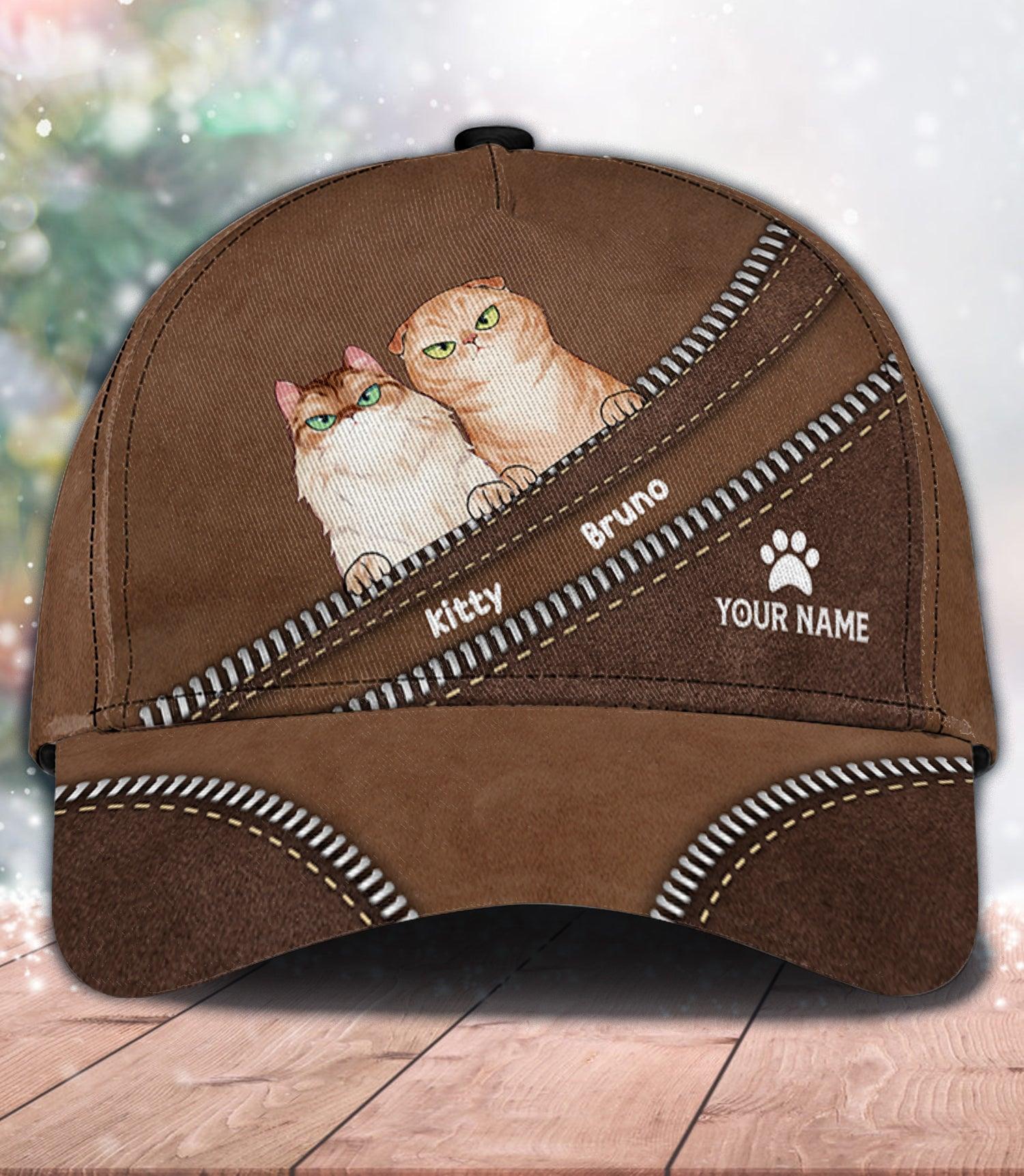 Cat Zippers Personalized Classic Cap, Personalized Gift for Cat Lovers, Cat Mom, Cat Dad Trucker Hats Custom Hats Gifts For Men & Women