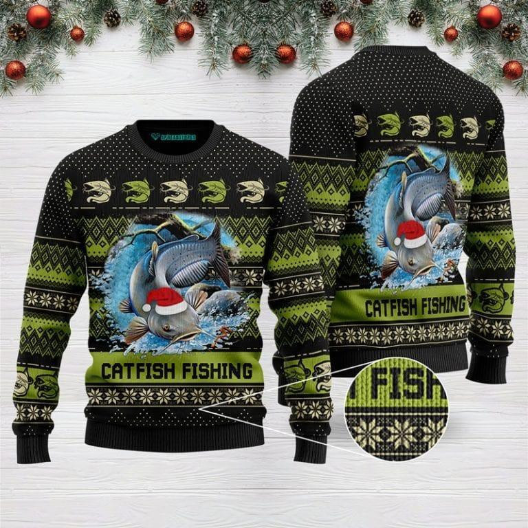 Catfish Fishing For Ugly Christmas Sweater Adult 3D Funny Matching for family