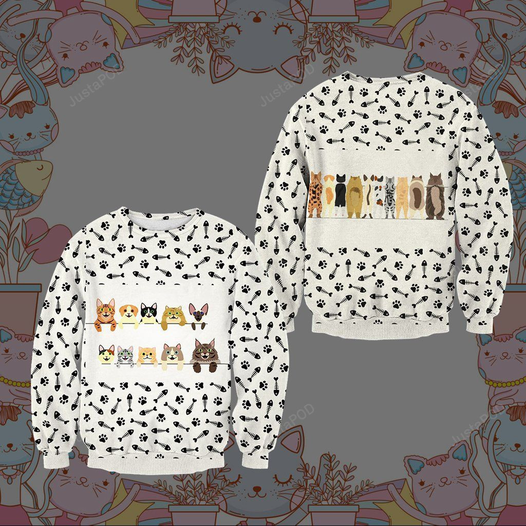 Cats And Their Backs Ugly Christmas Sweater Adult 3D Funny Matching for family