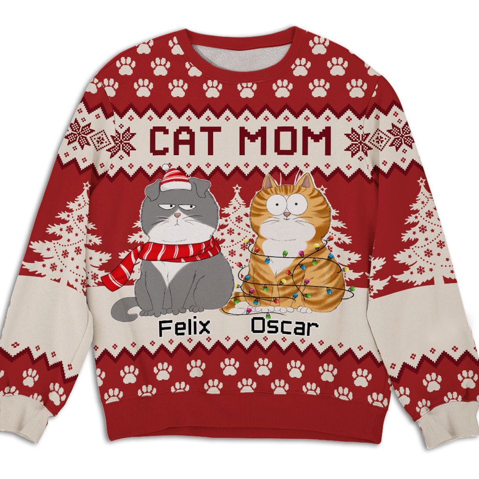Cats Love Christmas Forest Personalized Pet Owner Custom Ugly Sweatshirt