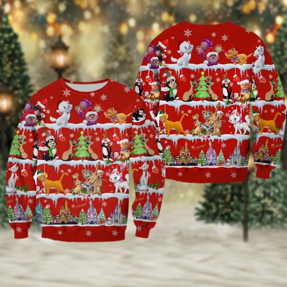 Cats Pattern Xmas Red 2024 Ugly Christmas Sweater, Funny Cat Xmas Sweatshirt