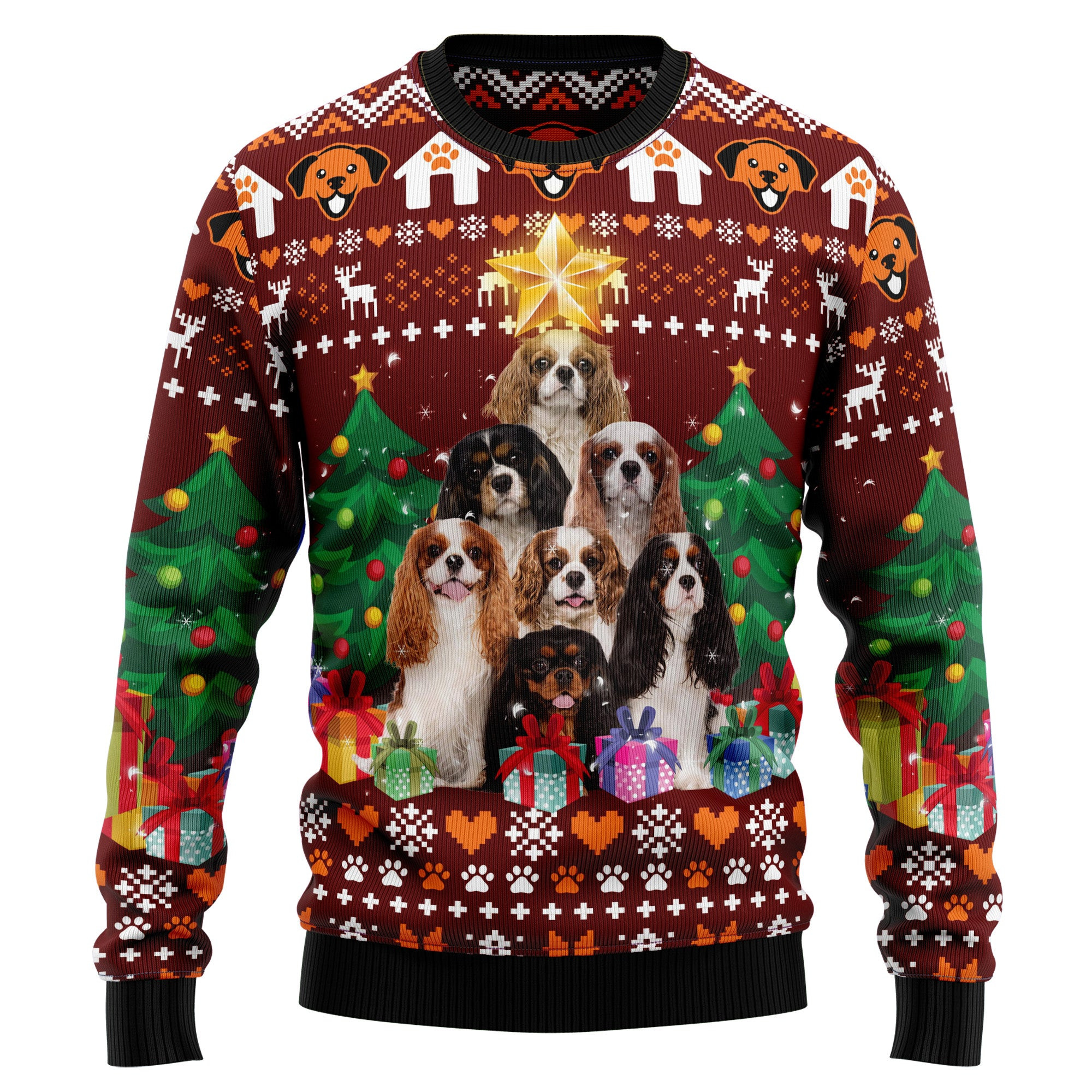 Cavalier King Charles Spaniel Pine Tree Ugly Christmas Sweater