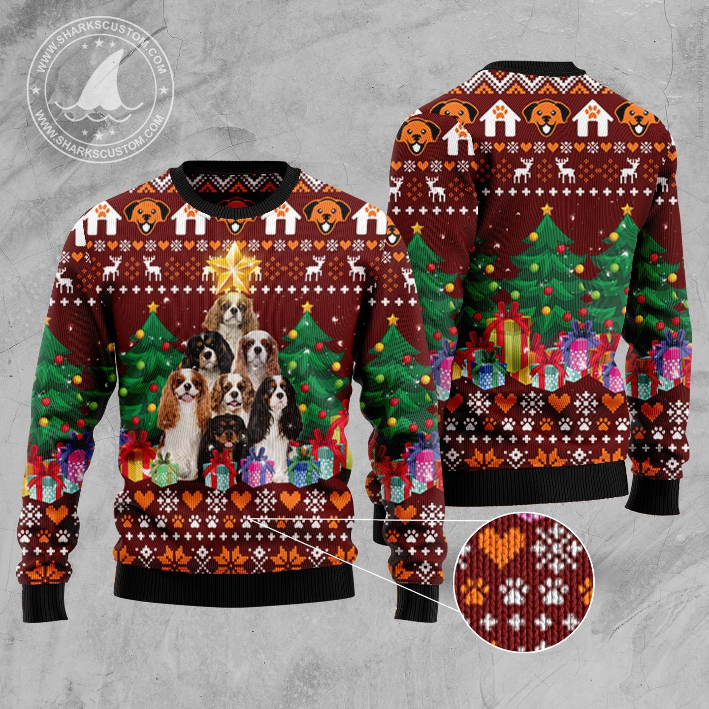 Cavalier King Charles Spaniel Pine Tree Ugly Christmas Sweater Adult 3D Funny Matching for family - Image 2