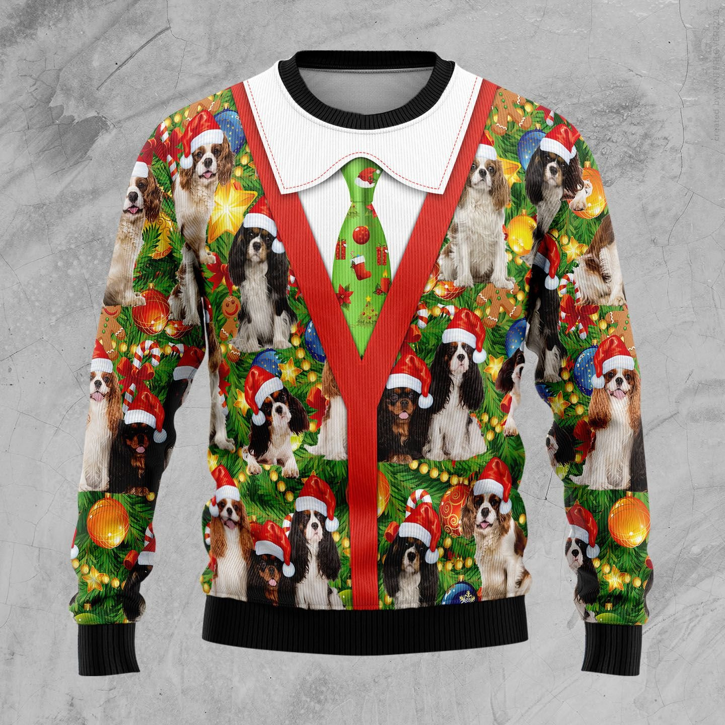 Cavalier King Charles Spaniel Xmas Pine Ugly Christmas Sweater Adult 3D Funny Matching for family