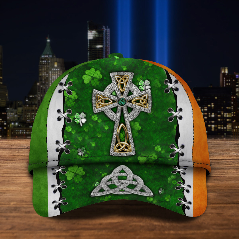 Celtic Cross Shamrock Irish Flag Hat Happy Saint Patrick's Day Caps Mens Trucker Hats Custom Hats Gifts For Men & Women