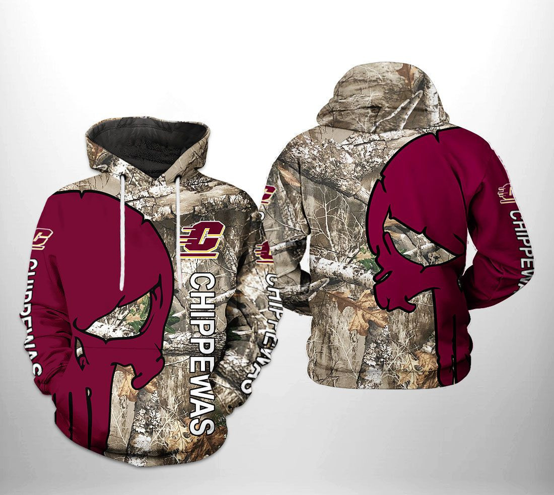 Central Michigan Chippewas NCAA Camo Veteran Hunting 3D All Over Print Hoodie, Zip Hoodie