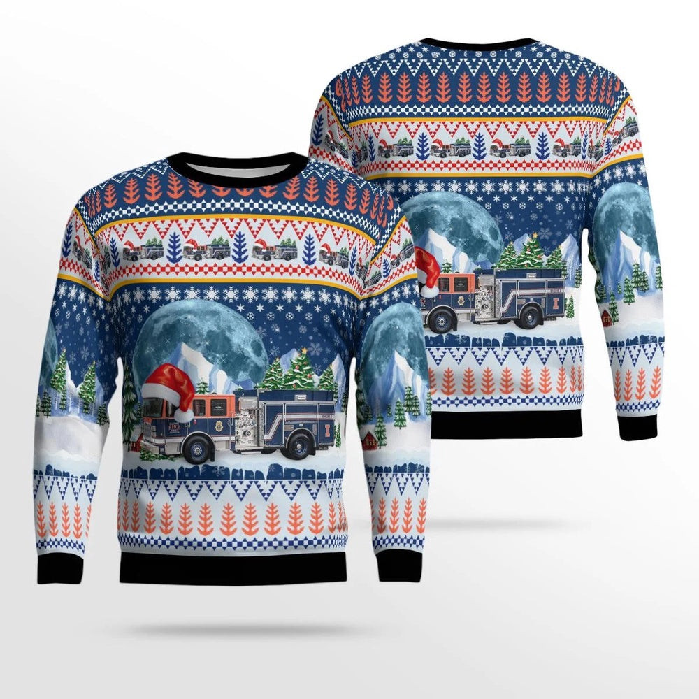 Champaign Illinois Illinois Fire Service Institute AOP Ugly Sweater Xmas Unisex Sweater Christmas Gifts For Men Women