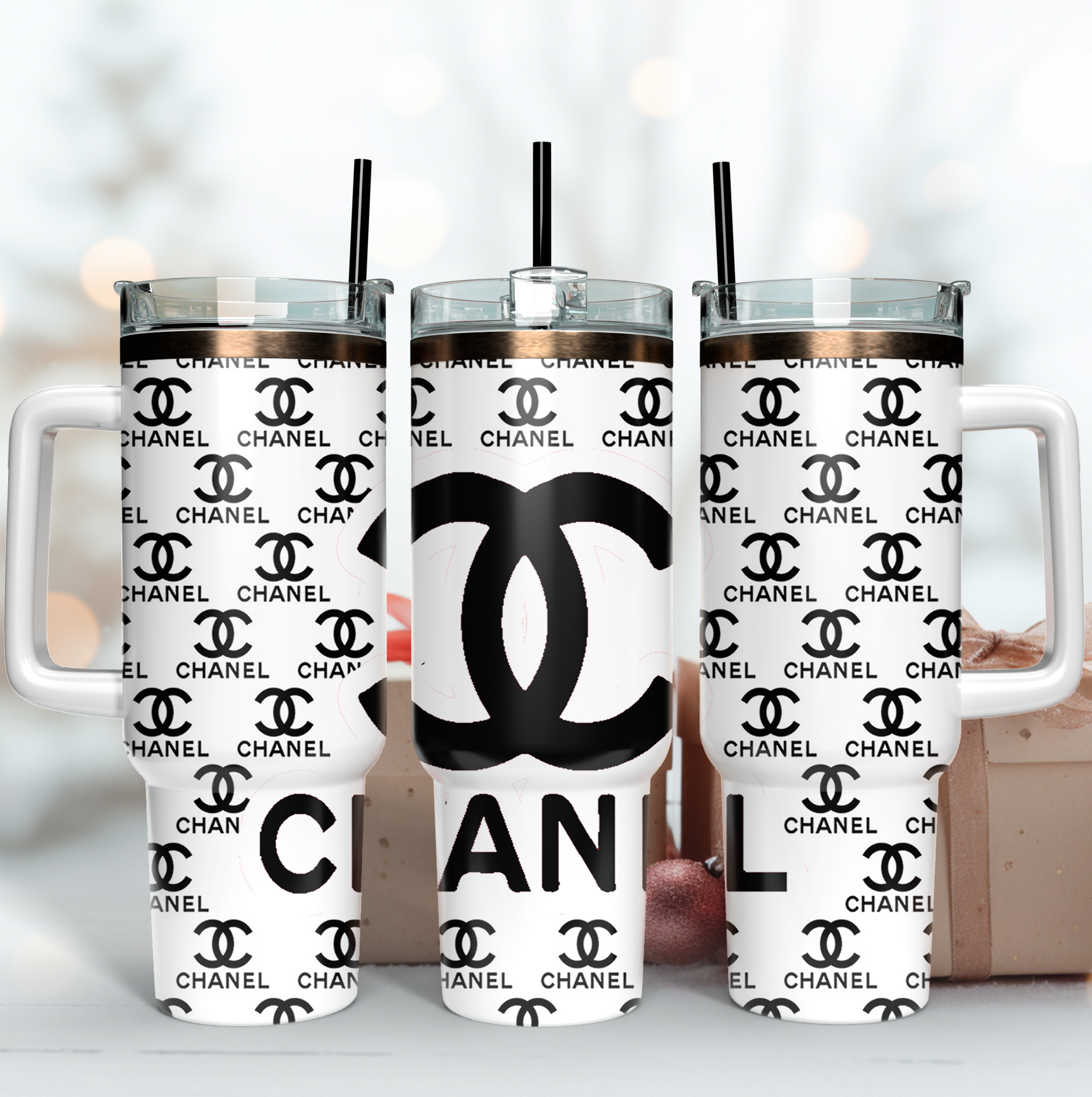 Chanel Black and White Logo Custom Stanley Cup 40 oz 30 oz Tumbler With HandleTVC2301168