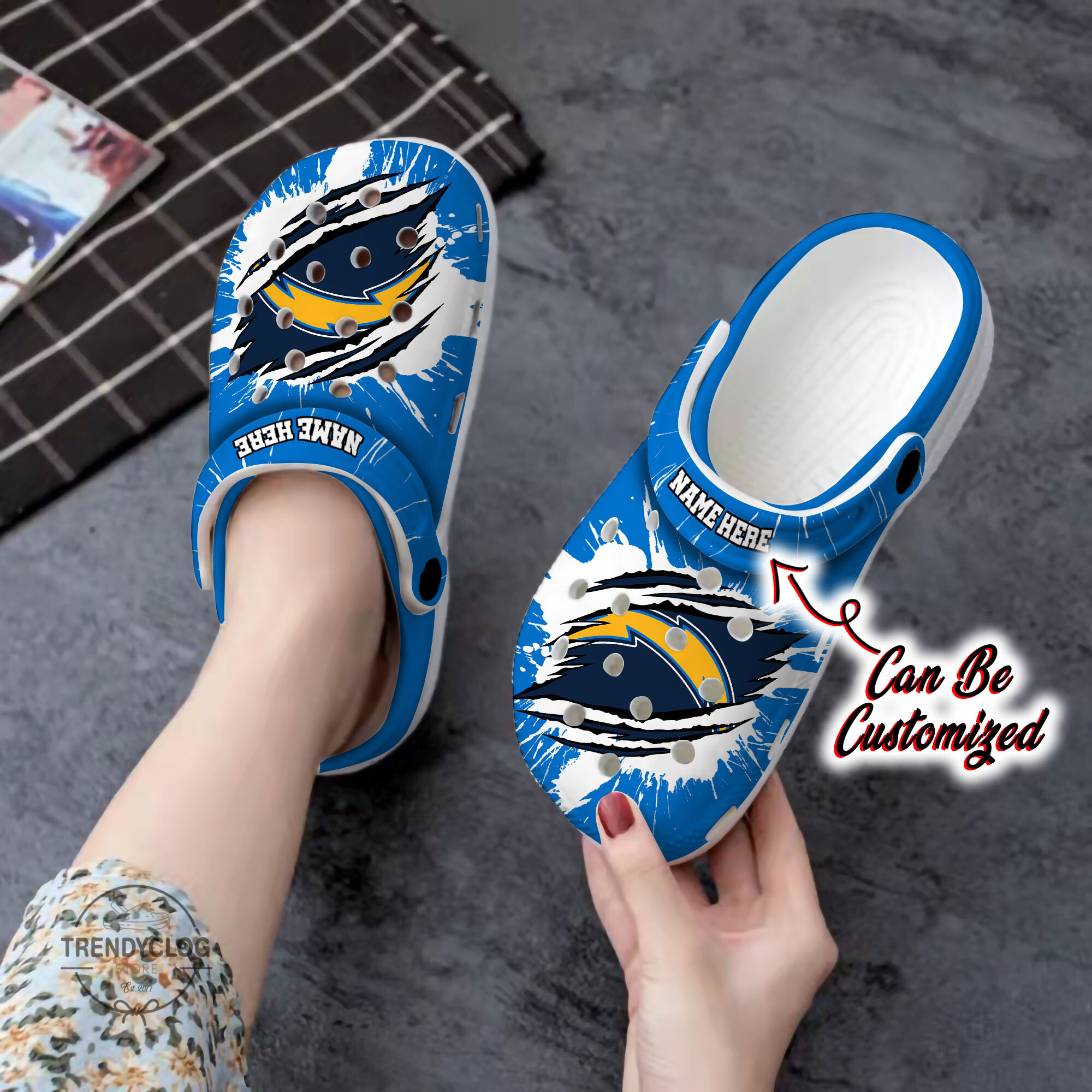 Chargers Personalized LA Chargers Football Ripped Claw Clog Shoes
